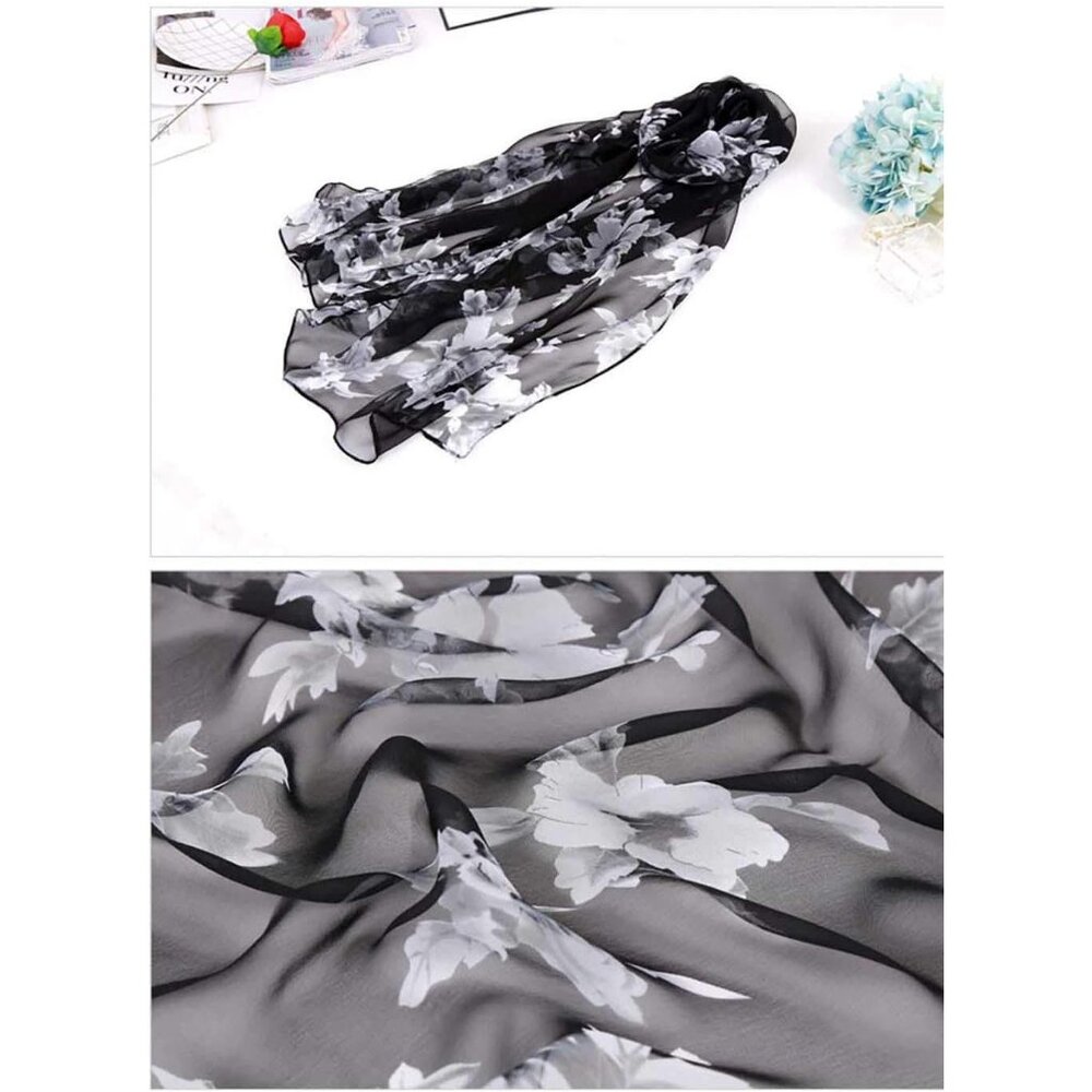 Scarfs Lightweight Print Floral Peach Blossom&black - Picture 4 of 4